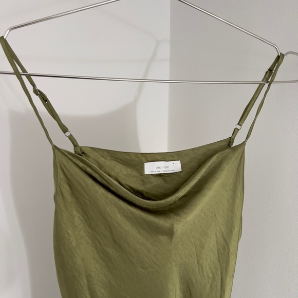 OAK + FORT Cowl Neck Satin Midi Dress in Olive Green - Picture 6 of 12